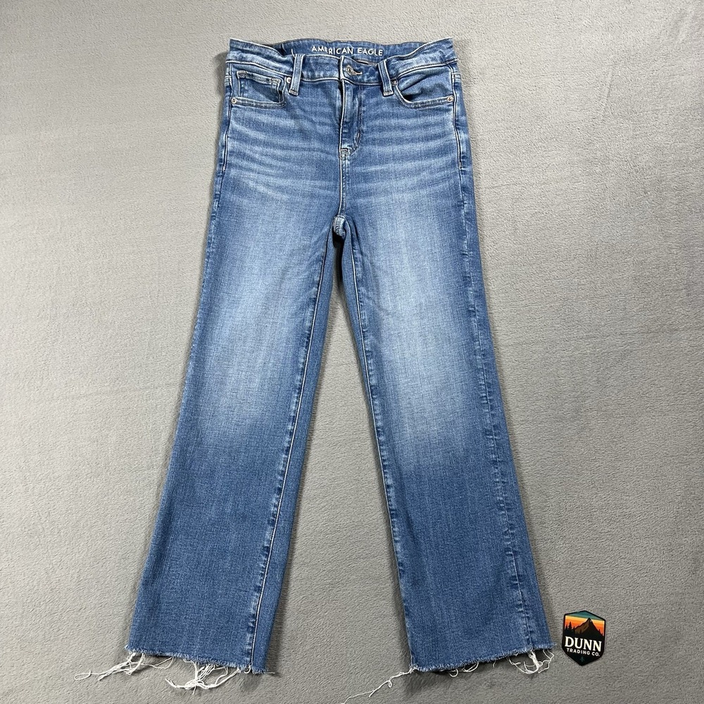 American Eagle Jeans Womens 2 Blue Kick Boot Crop Stretch Mid Rise Denim Boho